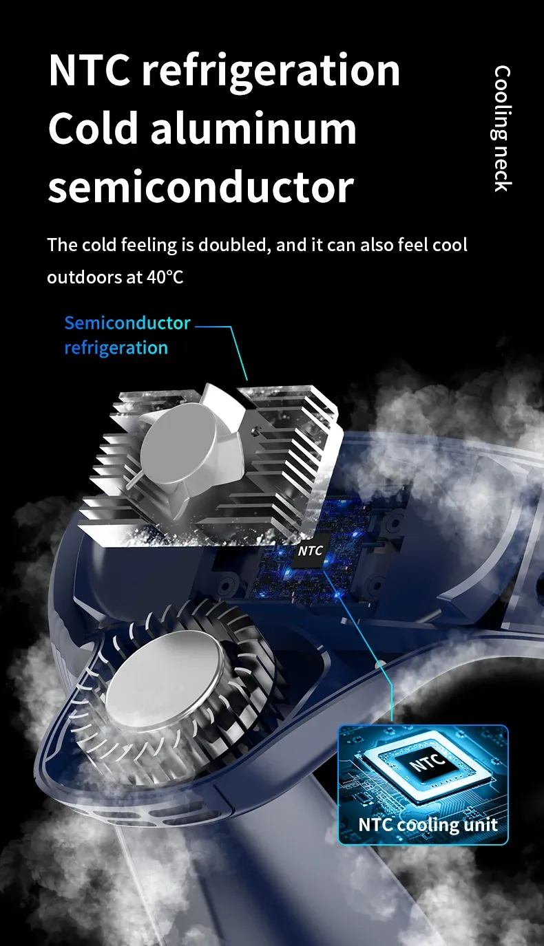 Portable Neck Fan 5200mAh Rechargeable Air Conditioner with Semiconductor Cooling - Wearable Personal Cooler for Outdoor Use, 3-Speed, Fast Cooling showcase 5