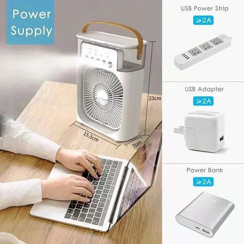 Portable 3-in-1 Air Cooler Fan Humidifier with 7 Color LED Night Light - Personal Air Conditioner for Home & Office thumbnail 3