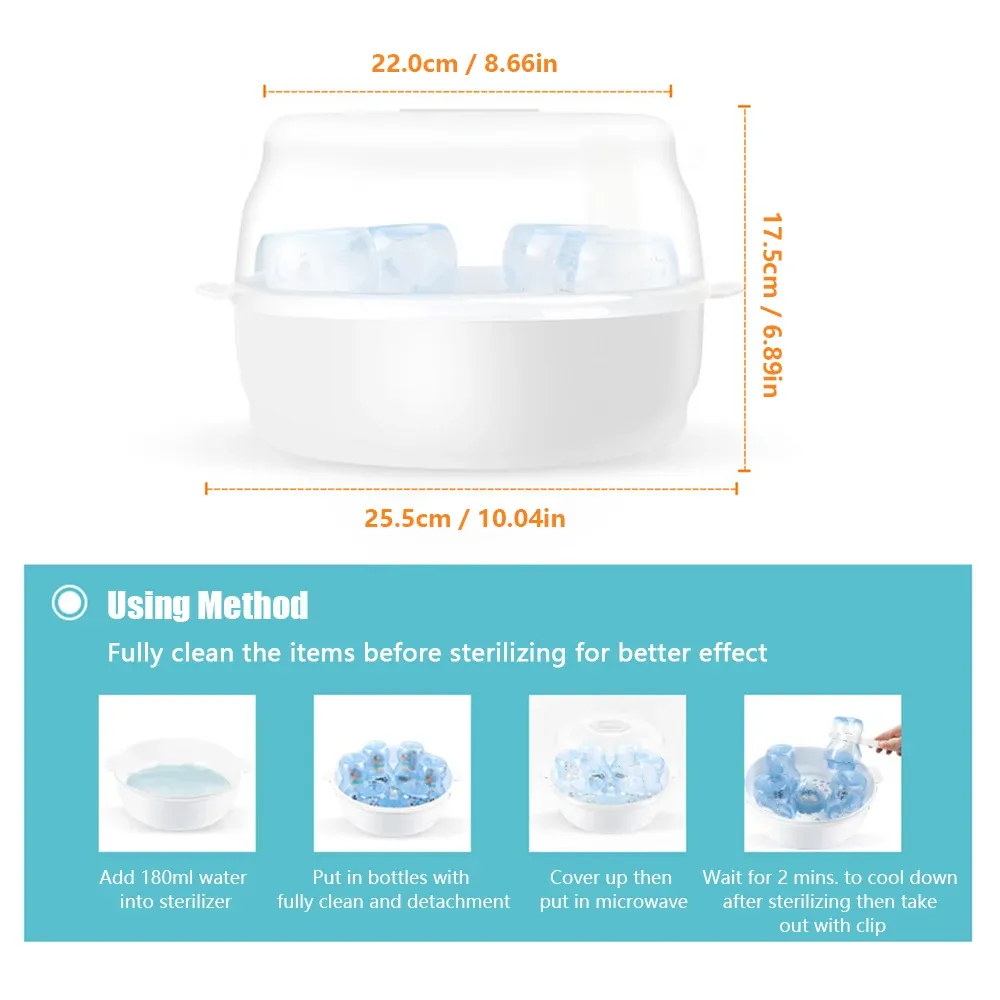 Microwave Steam Sterilizer for Baby Bottles - Fast Disinfection of 6 Bottles, Pacifiers, Cups & Pump Parts in 2-6 Minutes - BPA-Free PP/ABS, Compact Travel Design thumbnail 5