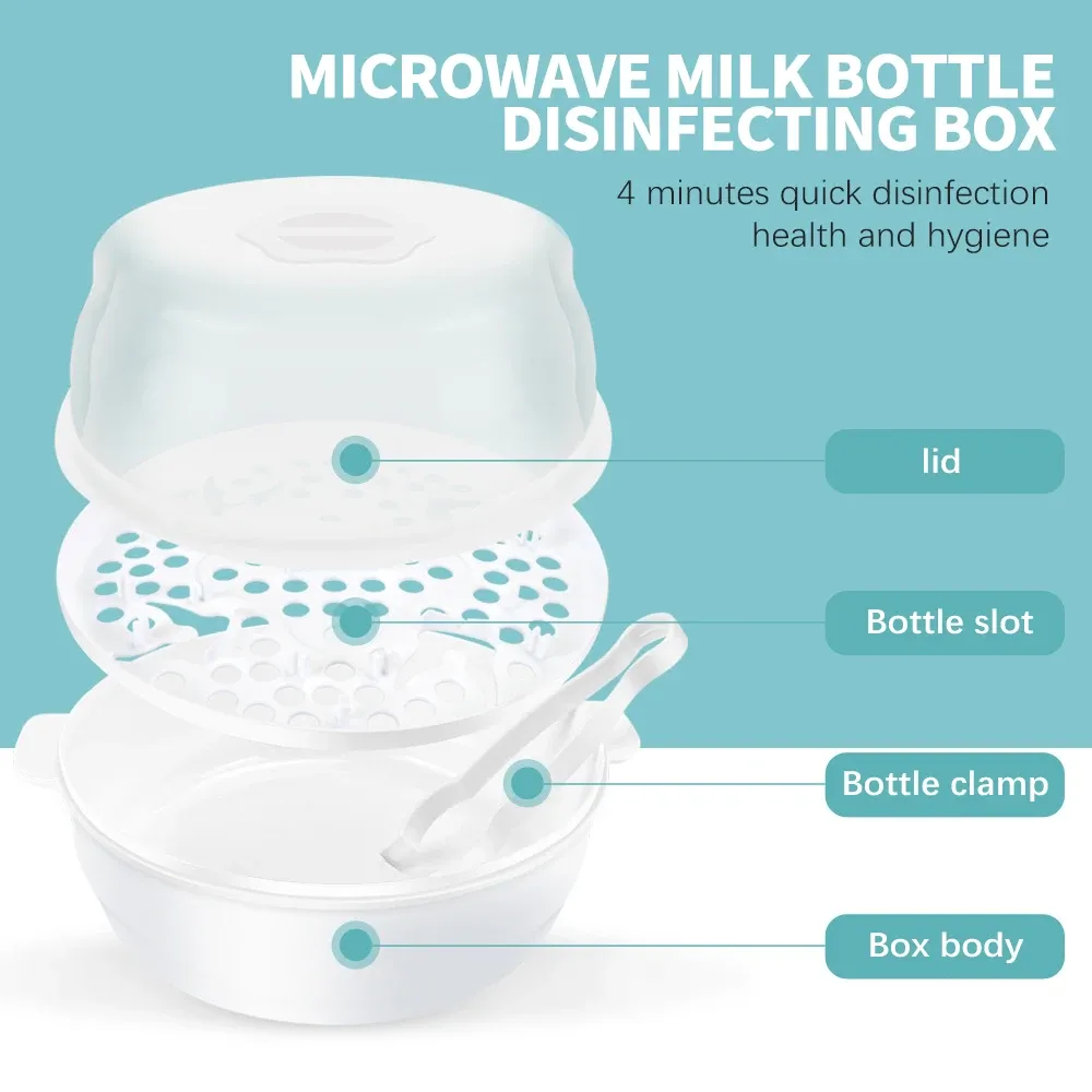 Baby Bottle Microwave Steam Sterilizer with Temperature Control - BPA Free Nipple Holder & Storage Box for Safe Warming thumbnail 2
