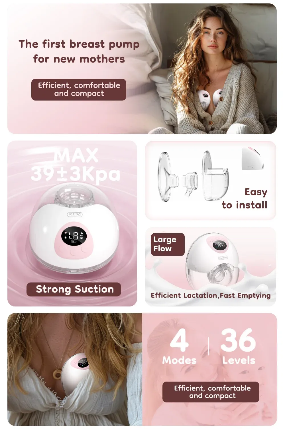 MAMIJOY Wearable Electric Breast Pump - 4 Modes, 36 Suction Levels, Silent & Leak-Proof Hands-Free Design for Breastfeeding Mothers showcase 4