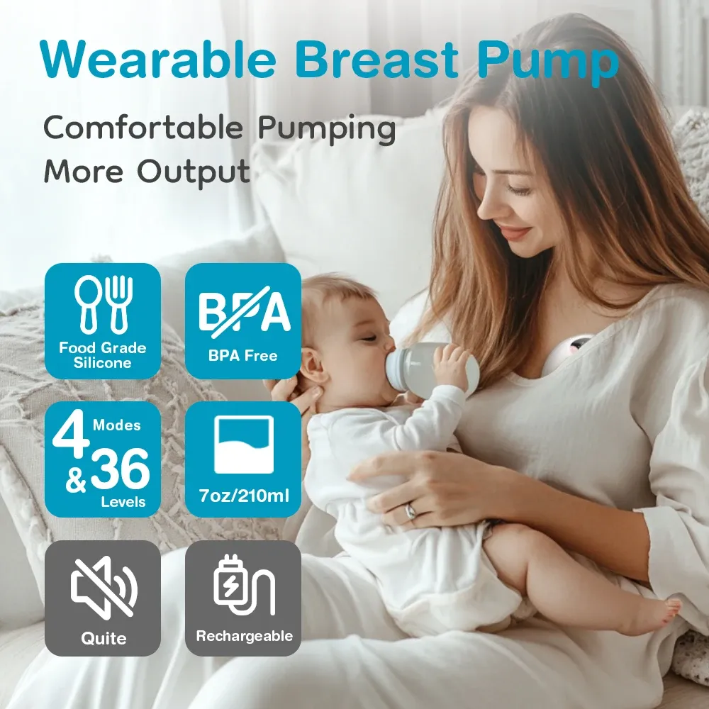 Dr.ISLA Wearable Breast Pump, Hands-Free Electric Milk Collector with LED Display, 4 Modes, 36 Levels, Rechargeable 1600mAh Battery, BPA-Free Liquid Silicone, Blue/Pink thumbnail 4