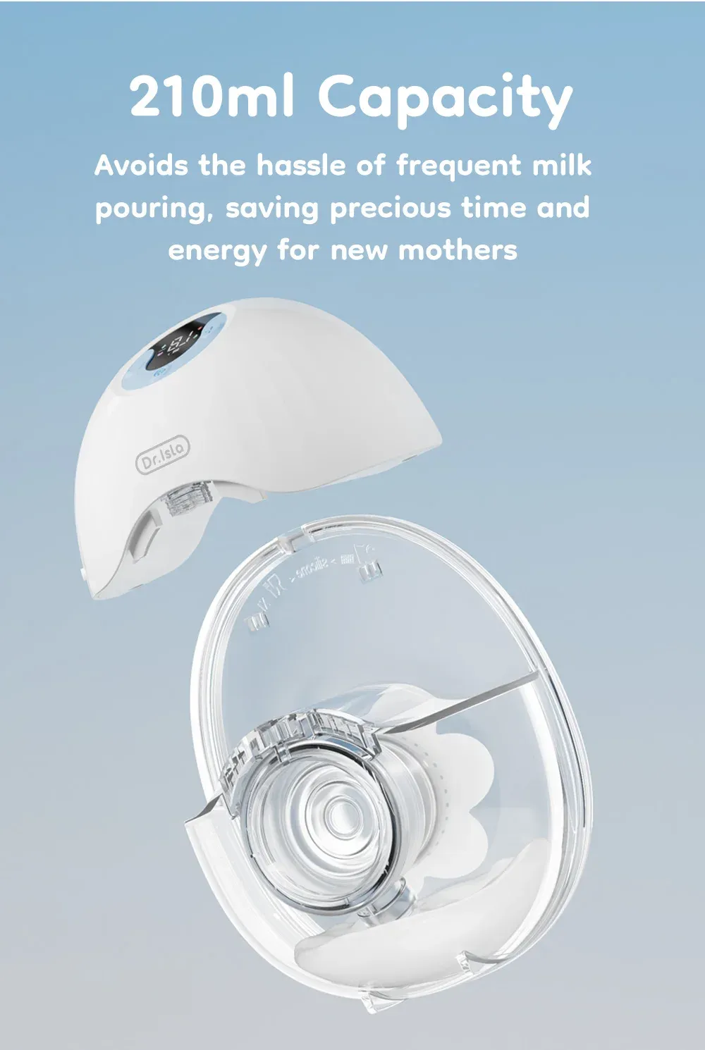 Dr.ISLA Wearable Breast Pump, Hands-Free Electric Milk Collector with LED Display, 4 Modes, 36 Levels, Rechargeable 1600mAh Battery, BPA-Free Liquid Silicone, Blue/Pink showcase 7
