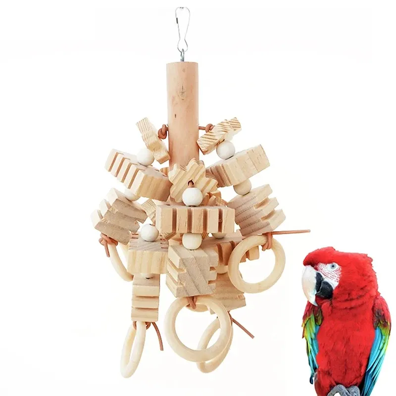 Large Natural Wooden Parrot Toy - Durable Bird Chewing Blocks for Cage Enrichment & Mental Stimulation showcase 3
