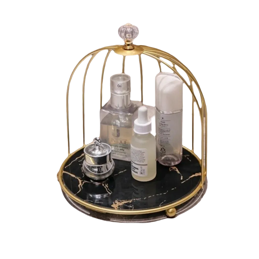Modern Double-Layer Iron Art Cosmetic Shelf Organizer | Large Capacity Makeup Storage Rack with Bird Cage Design | Ideal for Dressing Table & Bathroom showcase 5