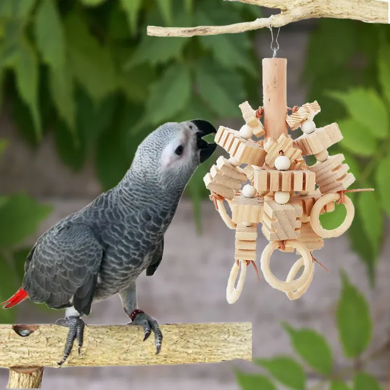 Large Natural Wooden Parrot Toy - Durable Bird Chewing Blocks for Cage Enrichment & Mental Stimulation showcase 2