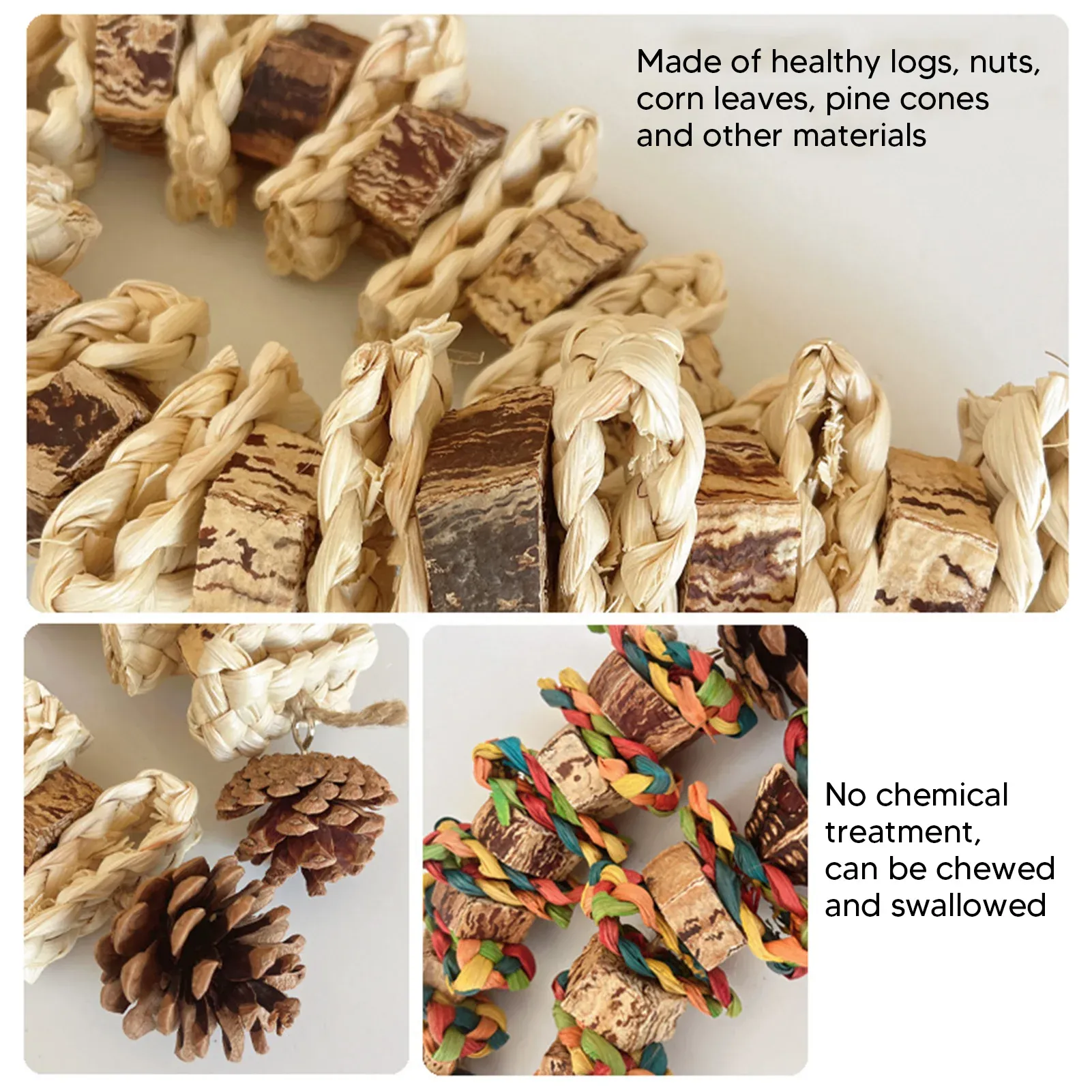 Parrot Chewing Toy - Safe Log Nut Pine Cone Corn Leaf Hanging Bird Cage Toy for Medium & Large Birds, Reduces Boredom & Destructive Behavior thumbnail 3