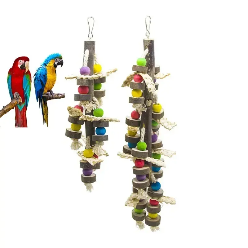 Durable Wooden Parrot Chew Toy for Medium to Large Birds - Natural Bird Cage Accessory for Enrichment and Play thumbnail 2