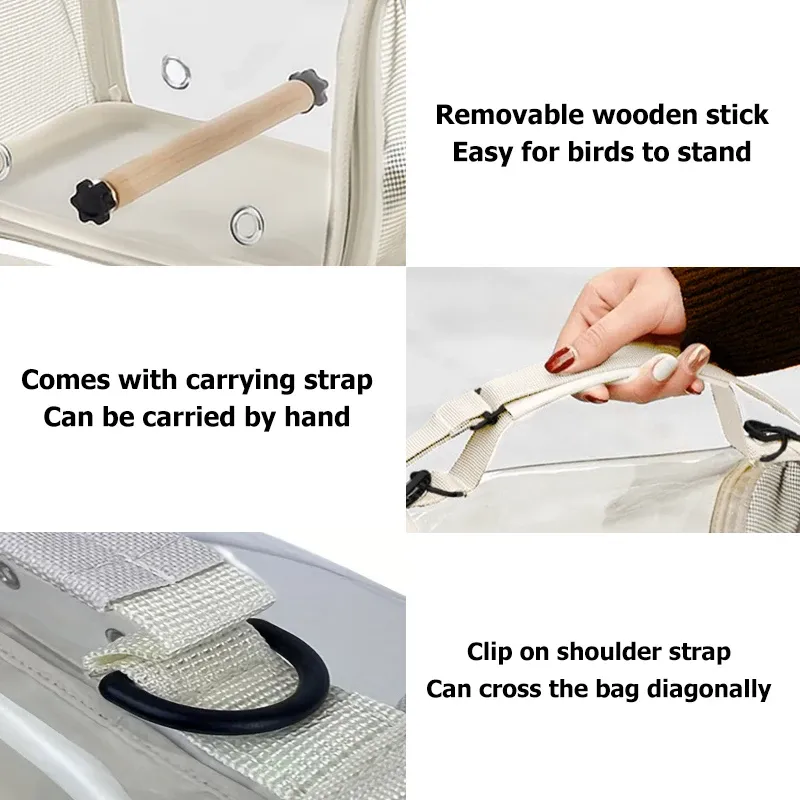 Portable Bird Travel Carrier Bag with Perch Stand, Breathable Design, Removable Straps for Small Pets, Parrots, Hamsters, Outdoor Travel thumbnail 5
