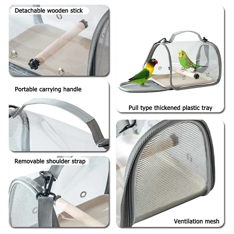 Portable Bird Travel Carrier Bag with Perch Stand, Breathable Design, Removable Straps for Small Pets, Parrots, Hamsters, Outdoor Travel showcase 4