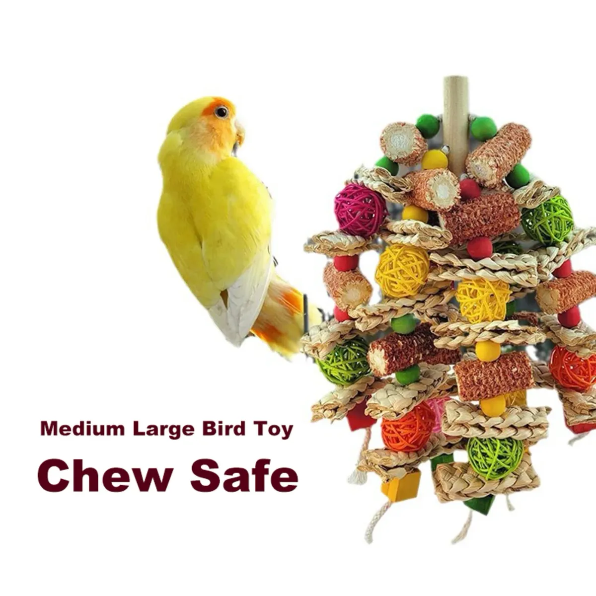 Large Parrot Chewing Toy - Natural Wooden Bird Cage Toy with Corn Nuts, Ideal for African Grey, Macaws, Cockatoos, Parakeets, and Conures - Promotes Healthy Beak and Reduces Anxiety showcase 7