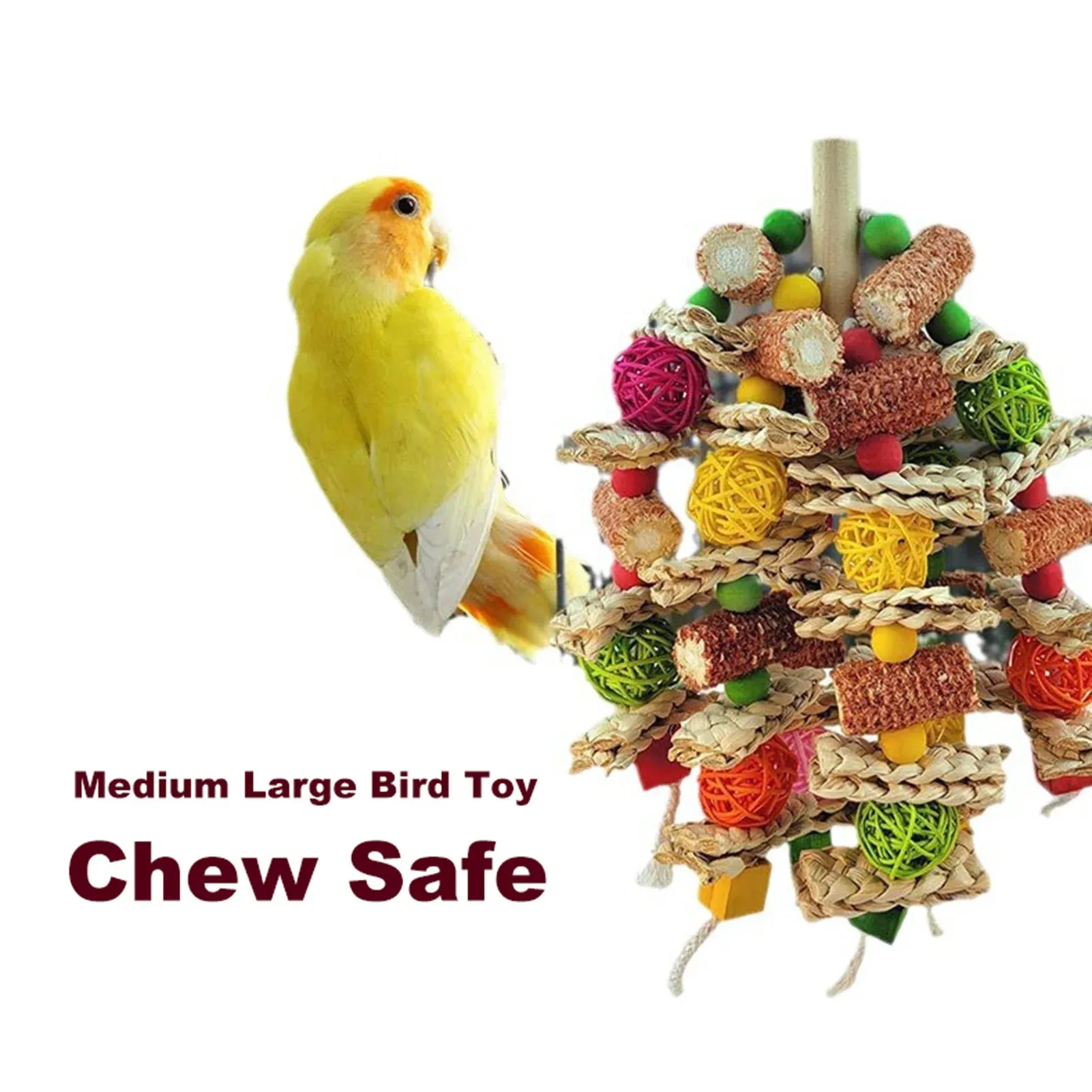 Large Parrot Chewing Toy - Natural Wooden Bird Cage Toy with Corn Nuts, Ideal for African Grey, Macaws, Cockatoos, Parakeets, and Conures - Promotes Healthy Beak and Reduces Anxiety - Image 4