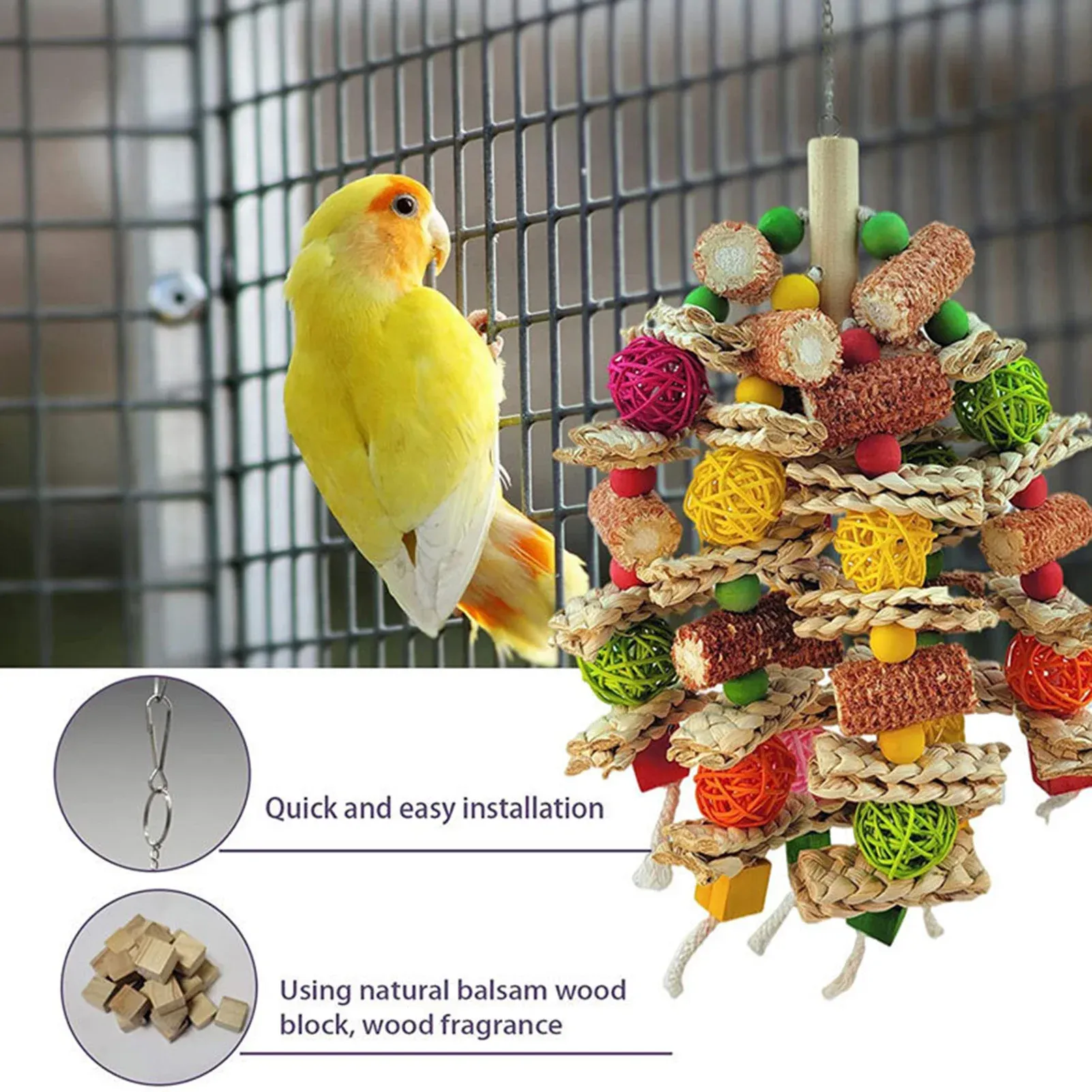 Large Parrot Chewing Toy - Natural Wooden Bird Cage Toy with Corn Nuts, Ideal for African Grey, Macaws, Cockatoos, Parakeets, and Conures - Promotes Healthy Beak and Reduces Anxiety - Image 6