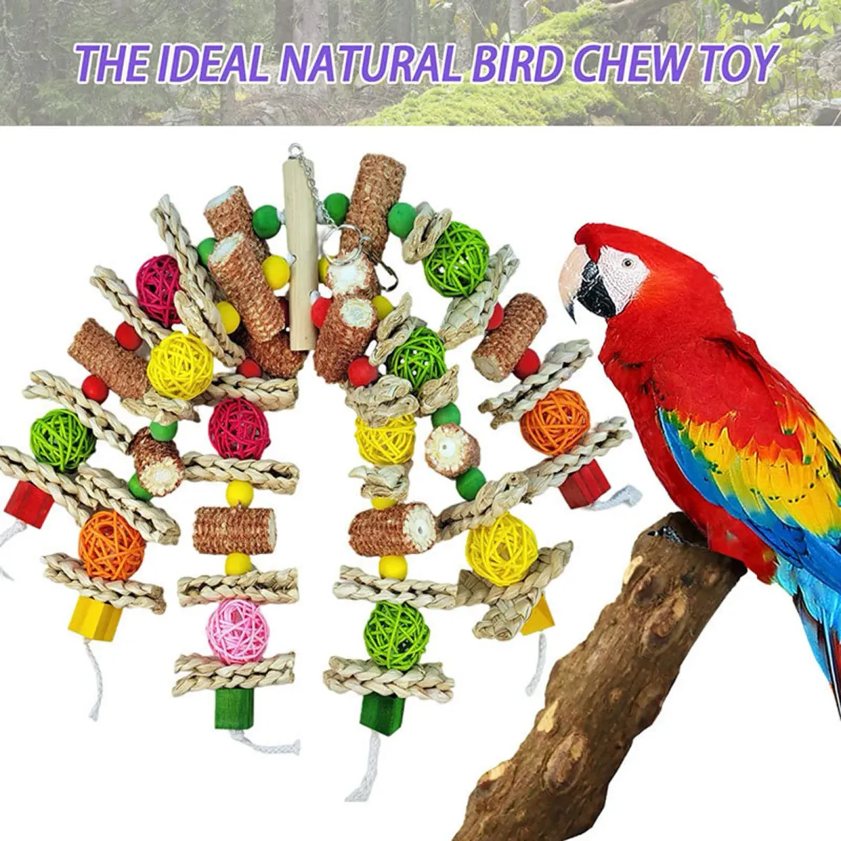 Large Parrot Chewing Toy - Natural Wooden Bird Cage Toy with Corn Nuts, Ideal for African Grey, Macaws, Cockatoos, Parakeets, and Conures - Promotes Healthy Beak and Reduces Anxiety showcase 5