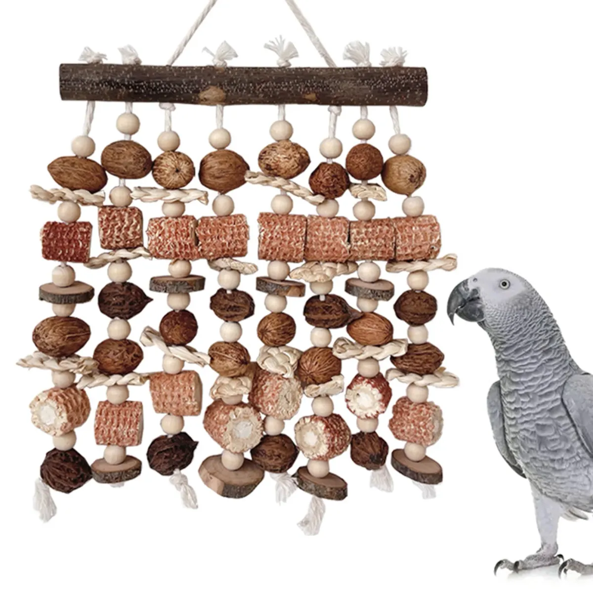 Large Parrot Chewing Toy - Natural Wooden Bird Cage Toy with Corn Nuts, Ideal for African Grey, Macaws, Cockatoos, Parakeets, and Conures - Promotes Healthy Beak and Reduces Anxiety showcase 3