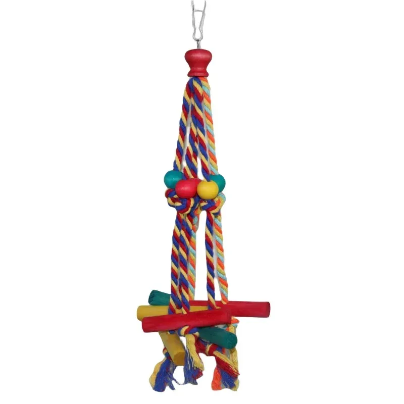 Durable Bird Rope Perch Toy Set for Parrots & Small Birds - Natural Wood Chewing & Training Accessories, Safe & Non-Toxic, Random Colors for Cage Enrichment thumbnail 2