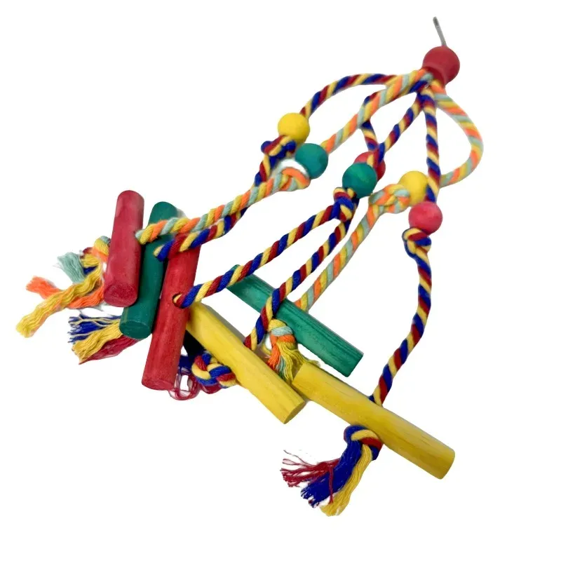 Durable Bird Rope Perch Toy Set for Parrots & Small Birds - Natural Wood Chewing & Training Accessories, Safe & Non-Toxic, Random Colors for Cage Enrichment thumbnail 3