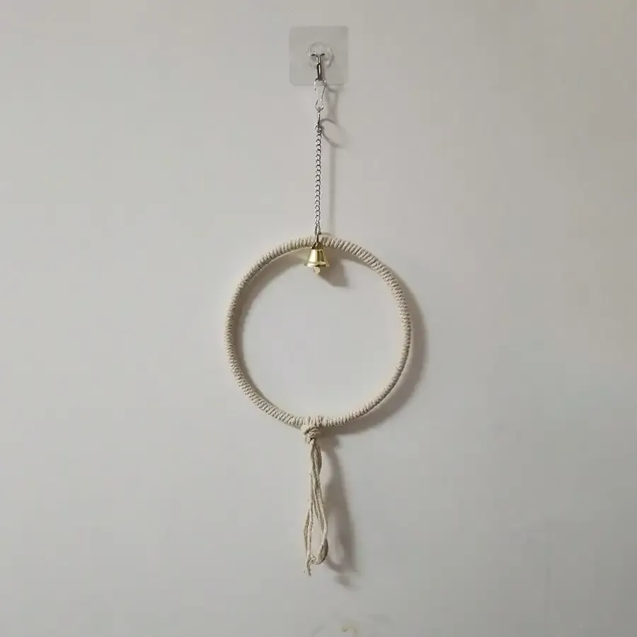 Natural Hemp Rope Bird Toy Ring with Bell - Large 7.87" Small 5.31" Parrot Cage Accessory for Climbing, Chewing, Decorating, and Play showcase 7