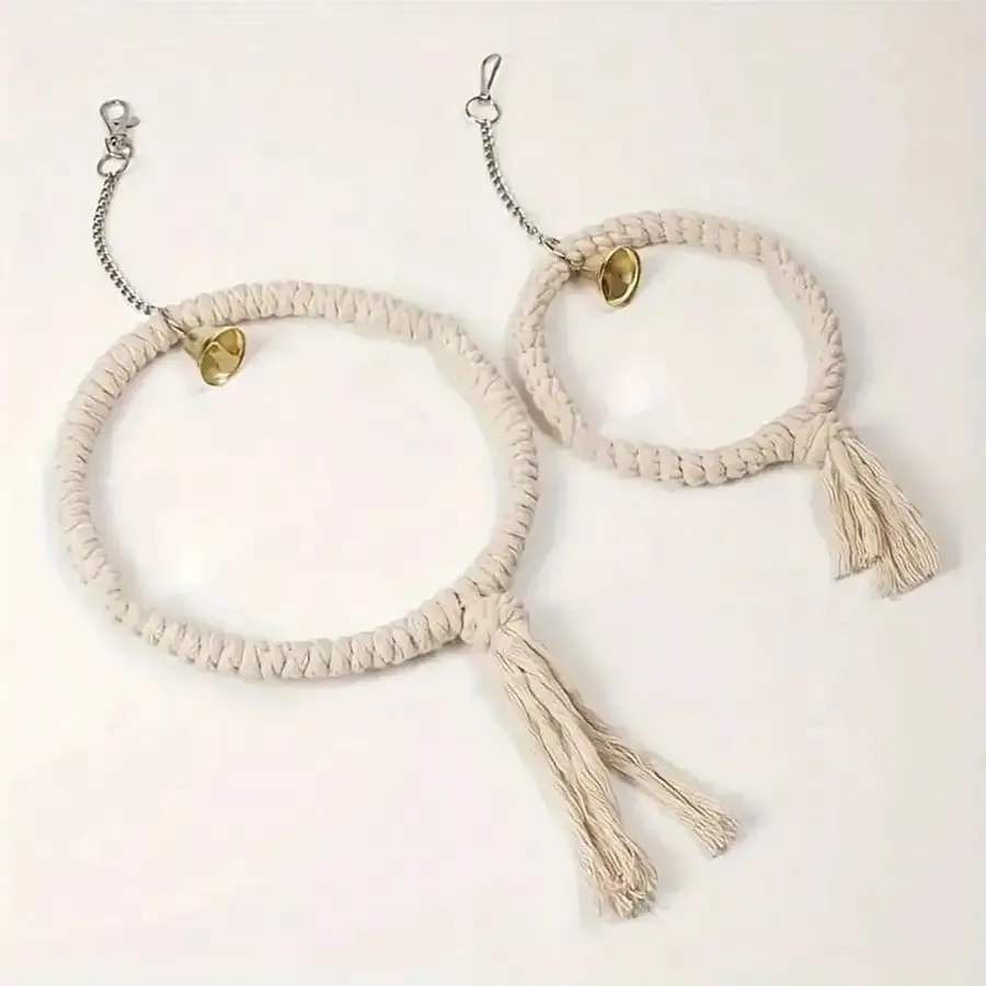 Natural Hemp Rope Bird Toy Ring with Bell - Large 7.87" Small 5.31" Parrot Cage Accessory for Climbing, Chewing, Decorating, and Play thumbnail 5