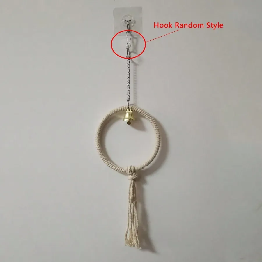 Natural Hemp Rope Bird Toy Ring with Bell - Large 7.87" Small 5.31" Parrot Cage Accessory for Climbing, Chewing, Decorating, and Play showcase 6