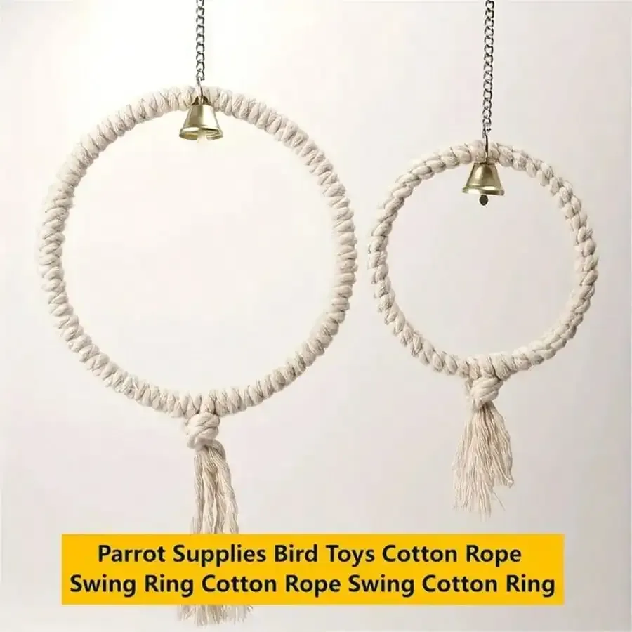 Natural Hemp Rope Bird Toy Ring with Bell - Large 7.87" Small 5.31" Parrot Cage Accessory for Climbing, Chewing, Decorating, and Play showcase 2