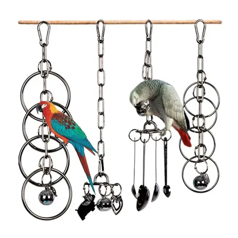 Parrot Stainless Steel Toy Gnawing Climbing Rack for Large Medium Birds, Diamond Gray Puzzle Cage Display Hanging Accessory thumbnail 1