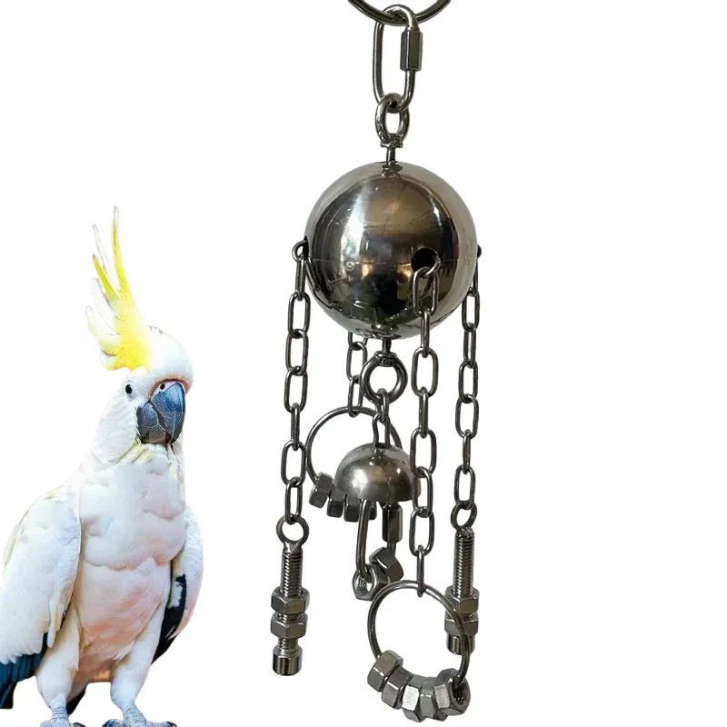 Durable Stainless Steel Bird Chewing Toy with Bell - Hanging Swing & Tearing Cage Accessory for Medium to Large Parrots thumbnail 1