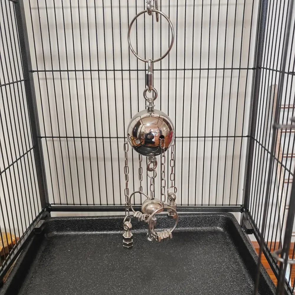Durable Stainless Steel Bird Chewing Toy with Bell - Hanging Swing & Tearing Cage Accessory for Medium to Large Parrots showcase 4