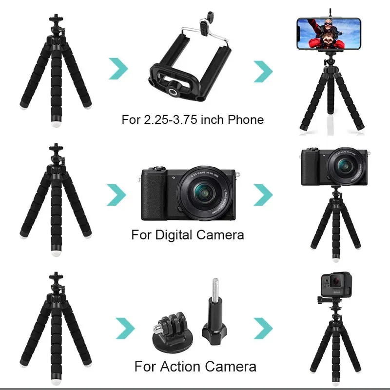 Flexible Mini Octopus Tripod for GoPro Hero 13-3, Action Cameras, Smartphones - 360° Ball Head, Non-Slip Grip, Versatile Mount showcase 2