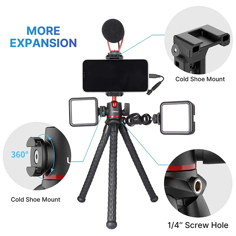 VIJIM MT-33 Flexible Octopus Tripod for Phone & Camera, 2-in-1 Design with Phone Holder, Side Cold Shoe Mount, 1/4" Screw, Ideal for Vlogging & Outdoor Photography thumbnail 4