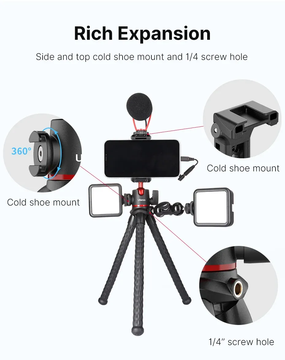 VIJIM MT-33 Flexible Octopus Tripod for Phone & Camera, 2-in-1 Design with Phone Holder, Side Cold Shoe Mount, 1/4" Screw, Ideal for Vlogging & Outdoor Photography showcase 4