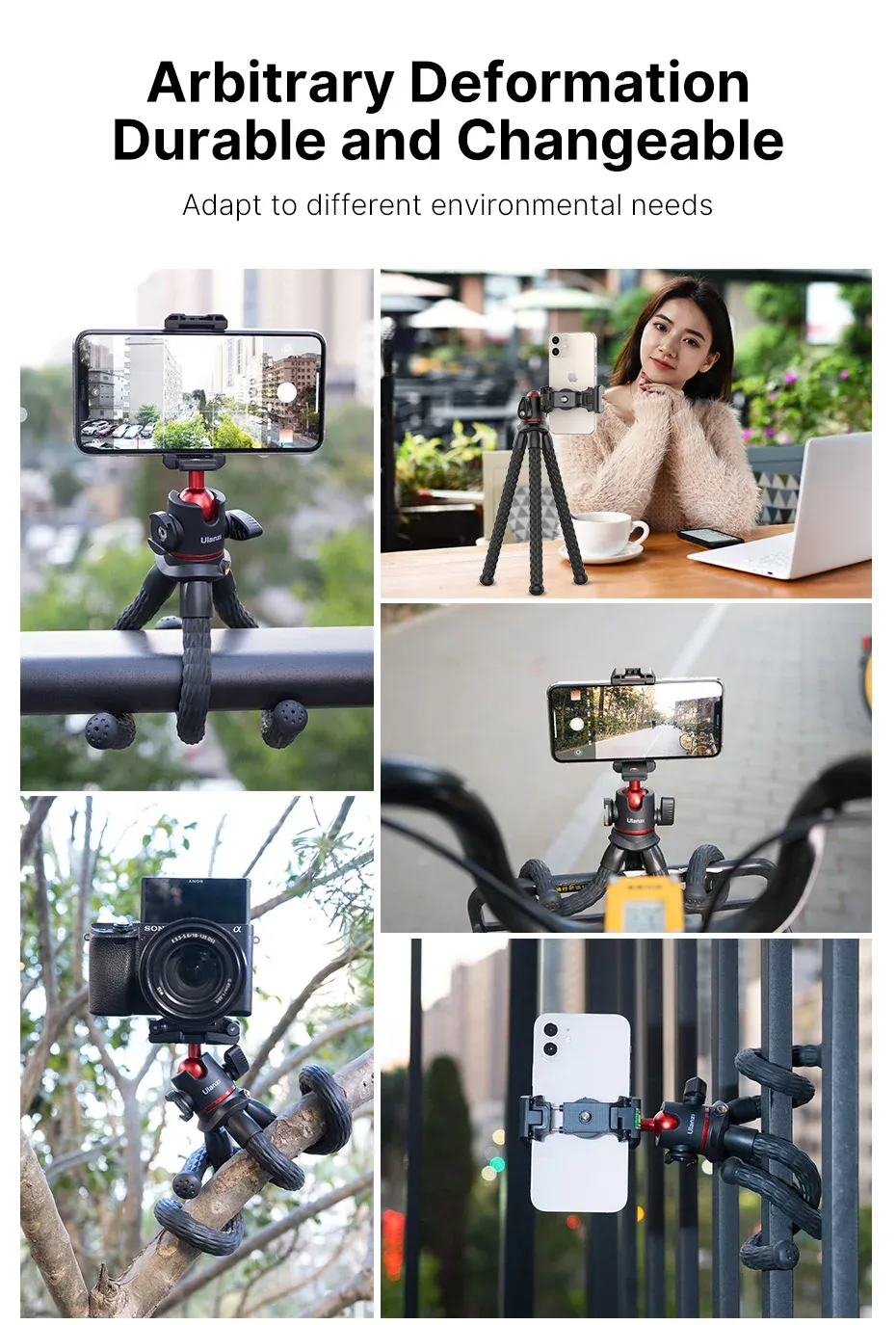 VIJIM MT-33 Flexible Octopus Tripod for Phone & Camera, 2-in-1 Design with Phone Holder, Side Cold Shoe Mount, 1/4" Screw, Ideal for Vlogging & Outdoor Photography showcase 7