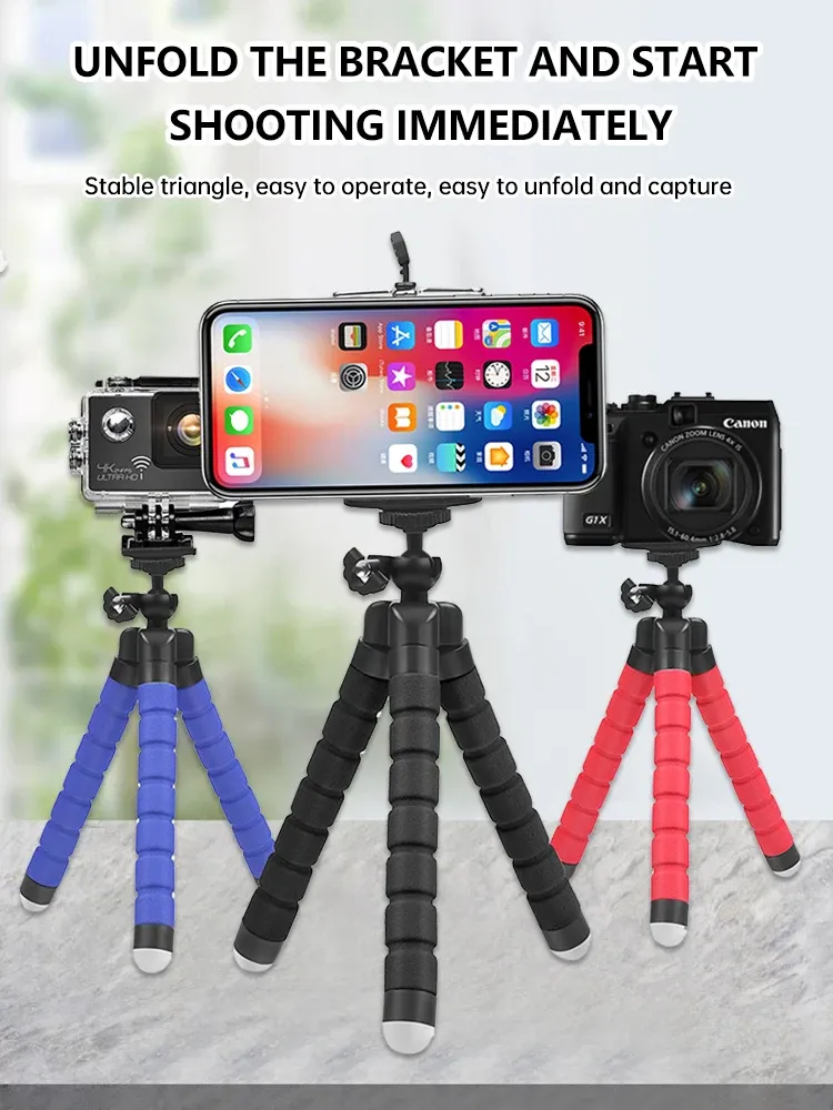 Flexible Octopus Tripod for Phone & GoPro Cameras - Portable Monopod Stand with Universal Mount, Adjustable Clip, Lightweight (60g), Black/Red showcase 1