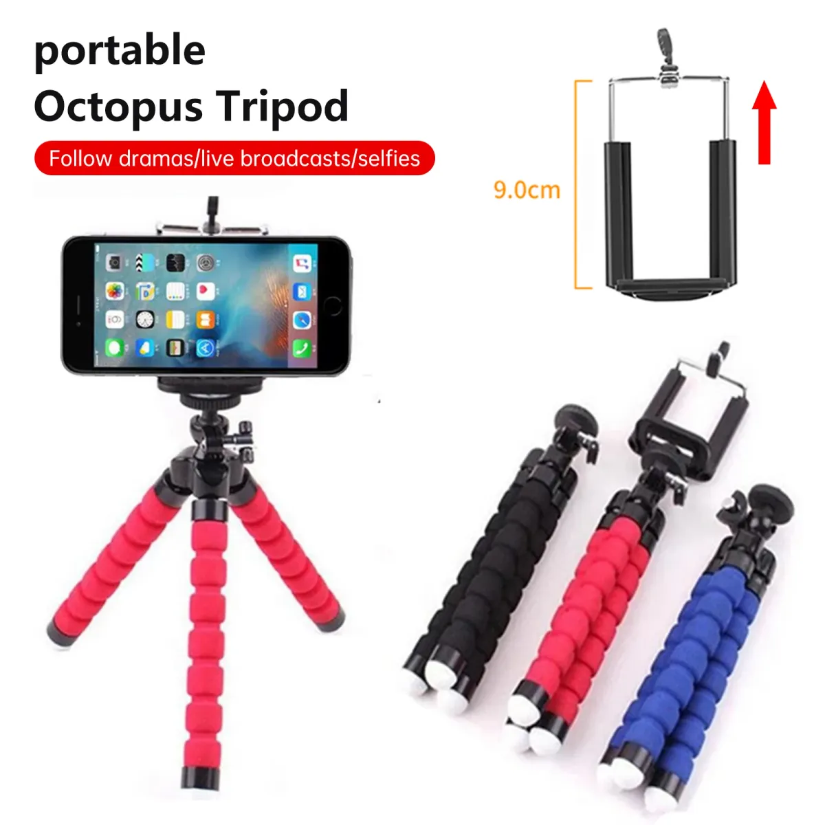 Flexible Octopus Tripod for Phone & GoPro Cameras - Portable Monopod Stand with Universal Mount, Adjustable Clip, Lightweight (60g), Black/Red showcase 6