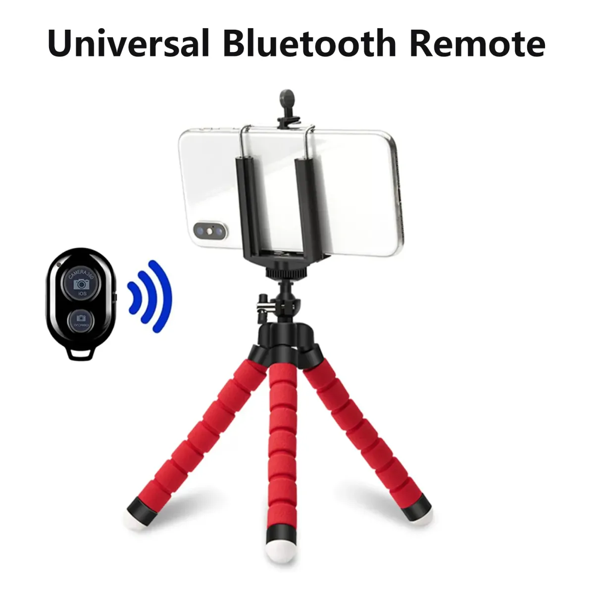 Flexible Octopus Tripod for Phone & GoPro Cameras - Portable Monopod Stand with Universal Mount, Adjustable Clip, Lightweight (60g), Black/Red showcase 3