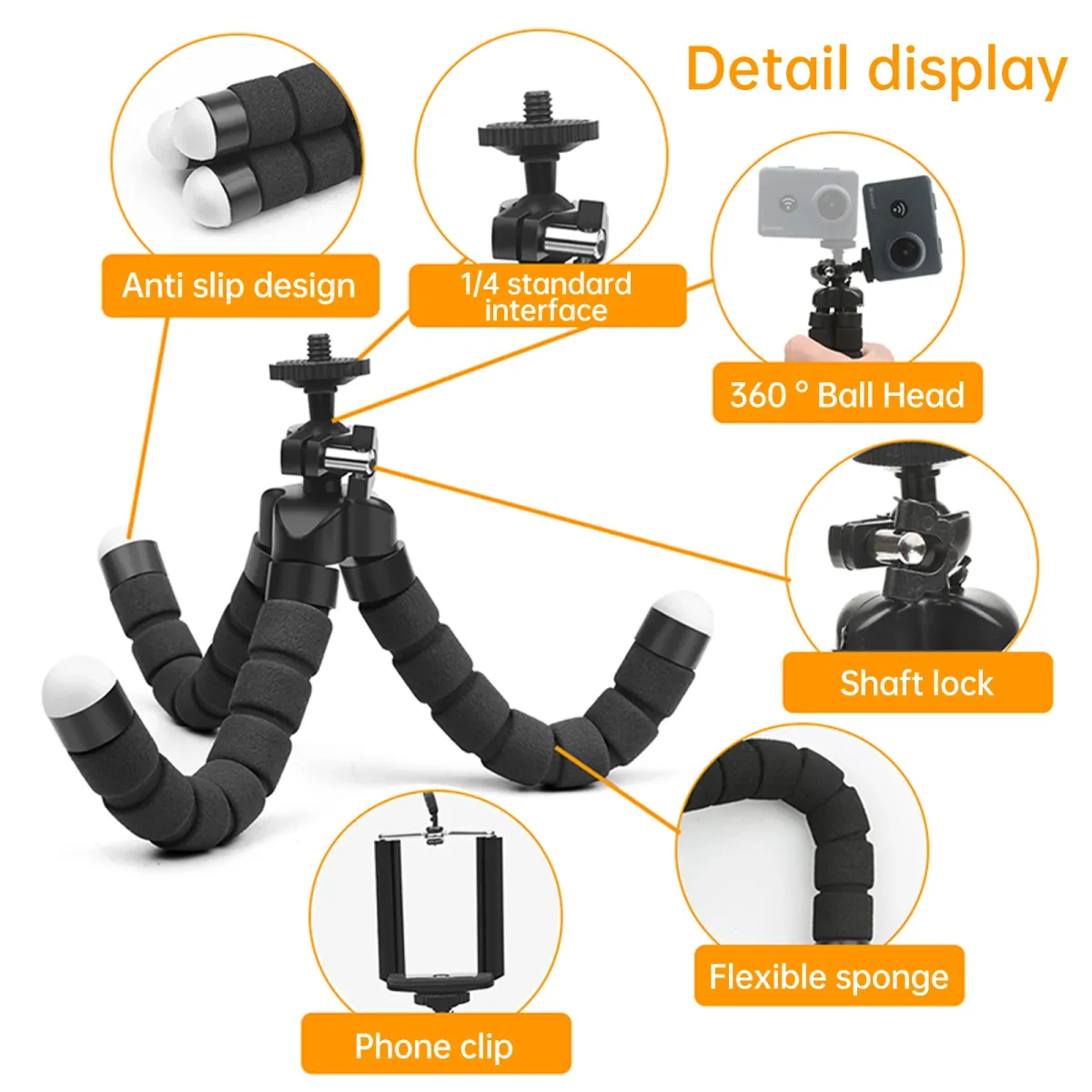 Flexible Octopus Tripod for Phone & GoPro Cameras - Portable Monopod Stand with Universal Mount, Adjustable Clip, Lightweight (60g), Black/Red showcase 4