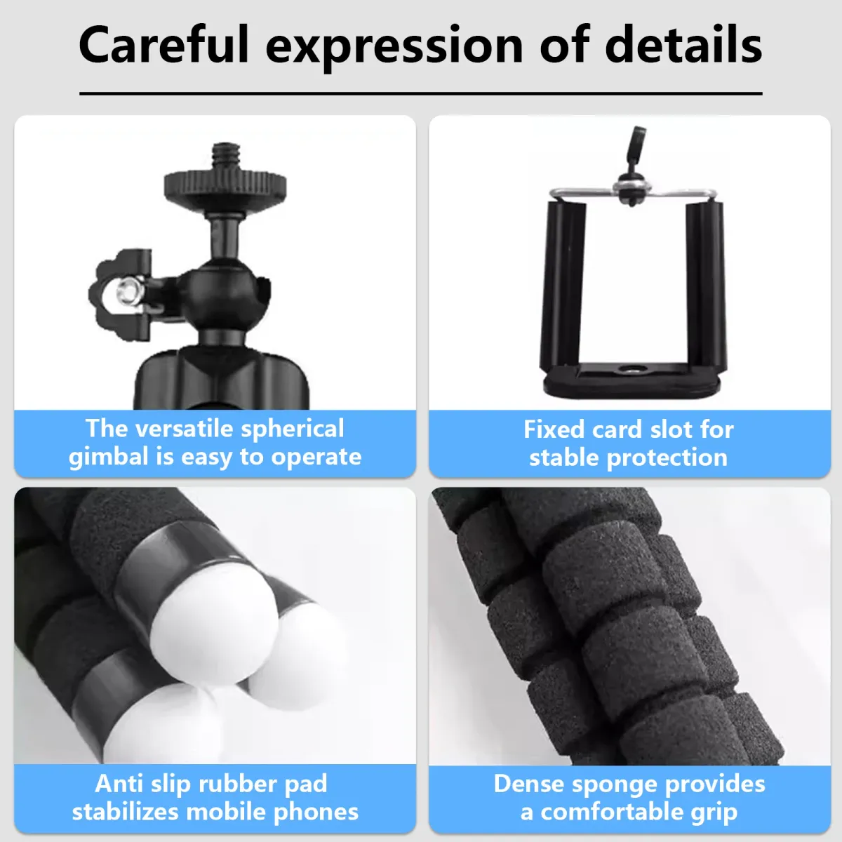Flexible Octopus Tripod for Phone & GoPro Cameras - Portable Monopod Stand with Universal Mount, Adjustable Clip, Lightweight (60g), Black/Red showcase 5
