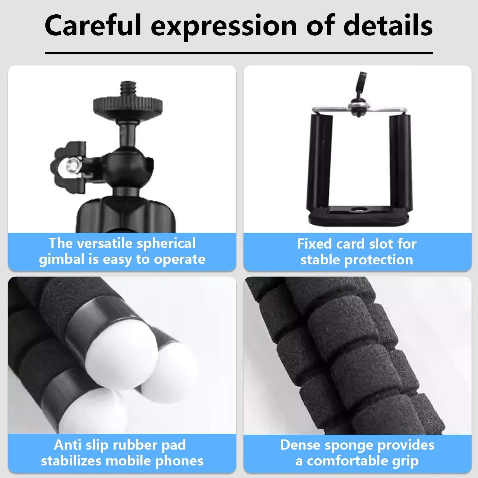 Flexible Octopus Tripod for Phone & GoPro Cameras - Portable Monopod Stand with Universal Mount, Adjustable Clip, Lightweight (60g), Black/Red thumbnail 4