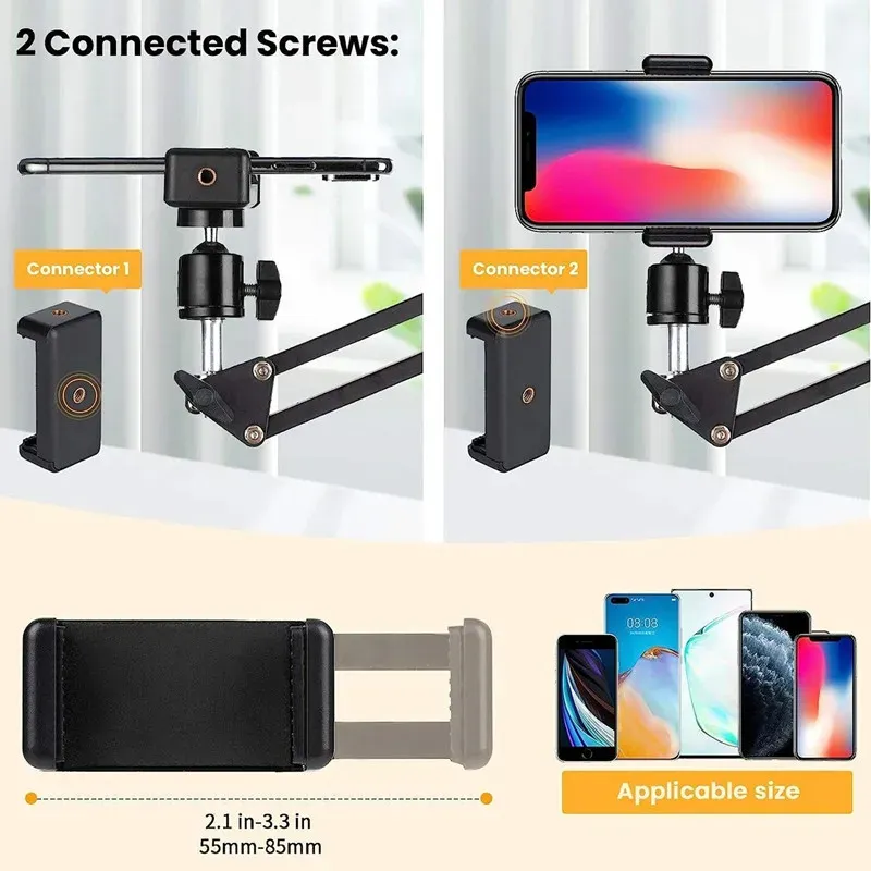 Flexible Gooseneck Phone Tripod Stand with Bluetooth Remote for Live Streaming, Video Recording, Overhead Shots - Adjustable Desk Mount for Phones, Cameras, Microphones thumbnail 3