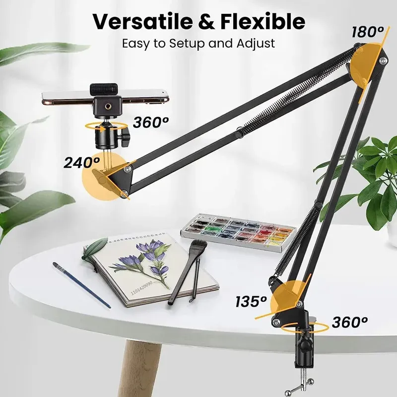 Flexible Gooseneck Phone Tripod Stand with Bluetooth Remote for Live Streaming, Video Recording, Overhead Shots - Adjustable Desk Mount for Phones, Cameras, Microphones thumbnail 2