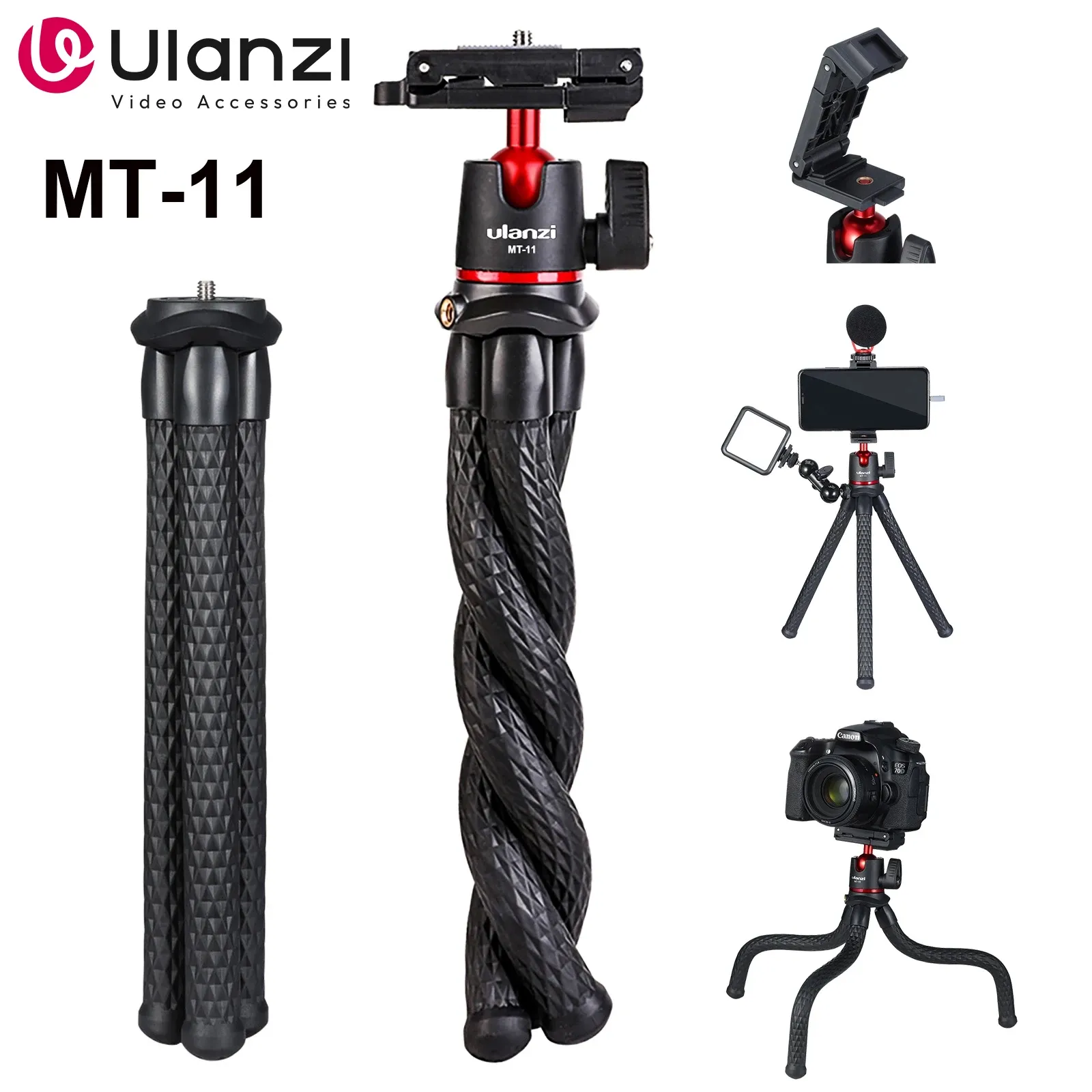 Ulanzi MT-11 Flexible Octopus Tripod for Phone, DSLR Camera, GoPro with Bluetooth Remote - Mini Legs, Ballhead, Cold Shoe Mount for iPhone, Video Recording thumbnail 1