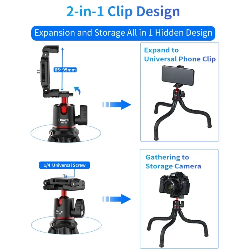 Ulanzi MT-11 Flexible Octopus Tripod for Phone, DSLR Camera, GoPro with Bluetooth Remote - Mini Legs, Ballhead, Cold Shoe Mount for iPhone, Video Recording thumbnail 4