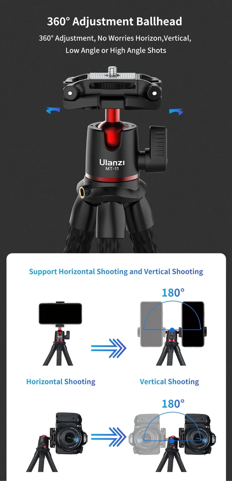 Ulanzi MT-11 Flexible Octopus Tripod for Phone, DSLR Camera, GoPro with Bluetooth Remote - Mini Legs, Ballhead, Cold Shoe Mount for iPhone, Video Recording showcase 8