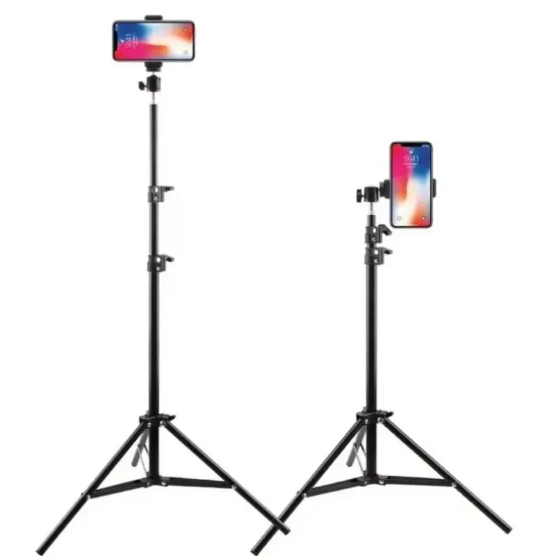 Foldable Extendable Phone Tripod Stand 56cm-160cm, Portable Monopod with Holder for Live Streaming, Video Recording, Selfie, Compatible with Phones and Cameras