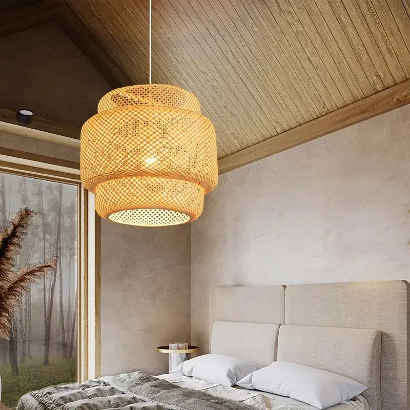 Modern Hand-Woven Bamboo Pendant Light Chandelier - 30cm Natural Bamboo Art Lantern for Dining Room, Bedroom, and Living Spaces showcase 4