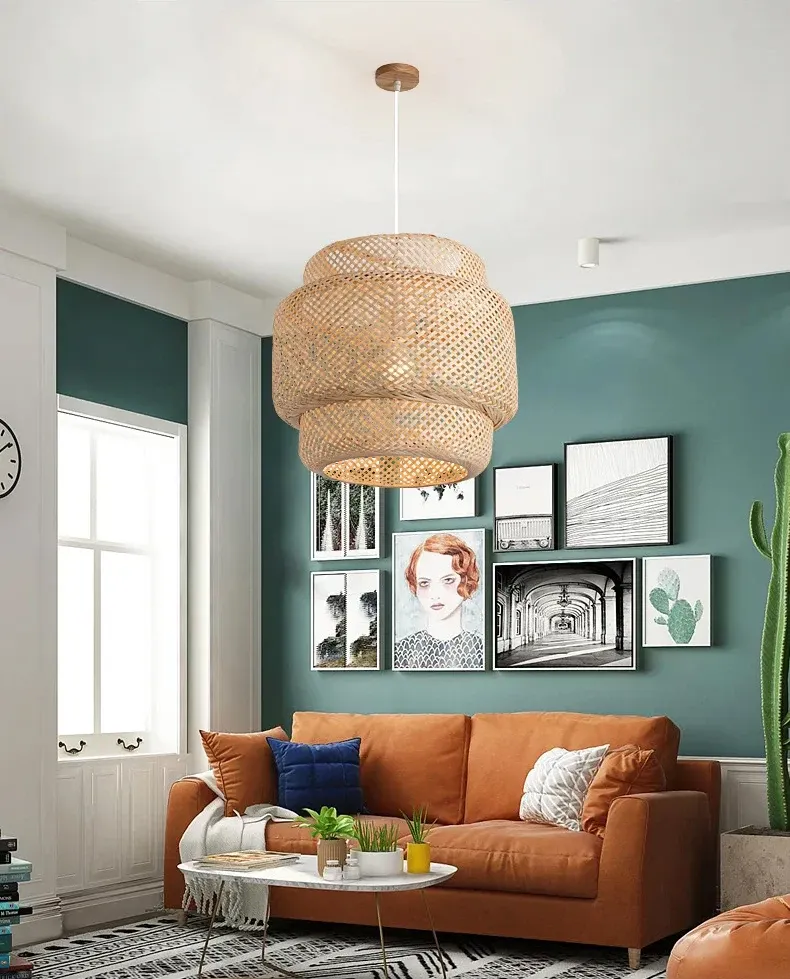 Modern Hand-Woven Bamboo Pendant Light Chandelier - 30cm Natural Bamboo Art Lantern for Dining Room, Bedroom, and Living Spaces showcase 9