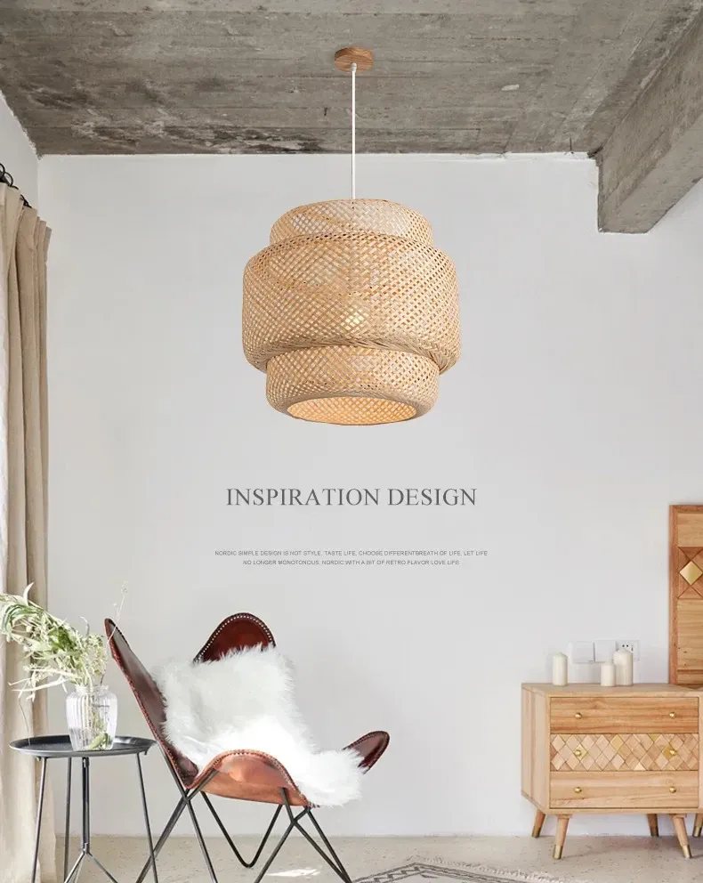 Modern Hand-Woven Bamboo Pendant Light Chandelier - 30cm Natural Bamboo Art Lantern for Dining Room, Bedroom, and Living Spaces showcase 1