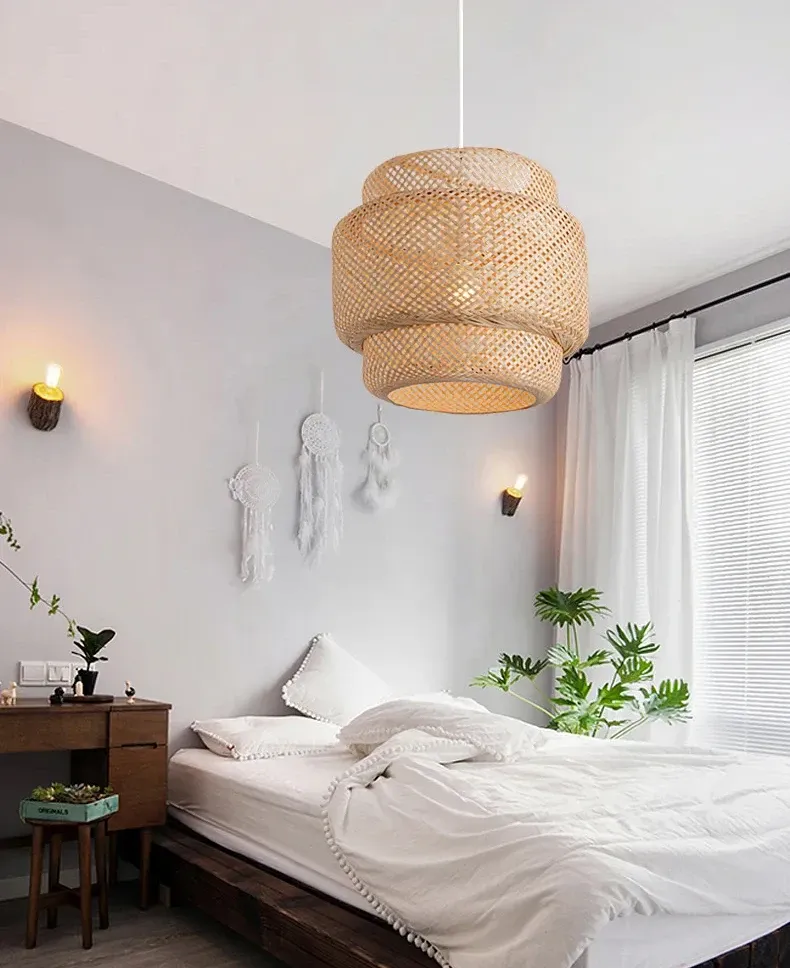 Modern Hand-Woven Bamboo Pendant Light Chandelier - 30cm Natural Bamboo Art Lantern for Dining Room, Bedroom, and Living Spaces showcase 7