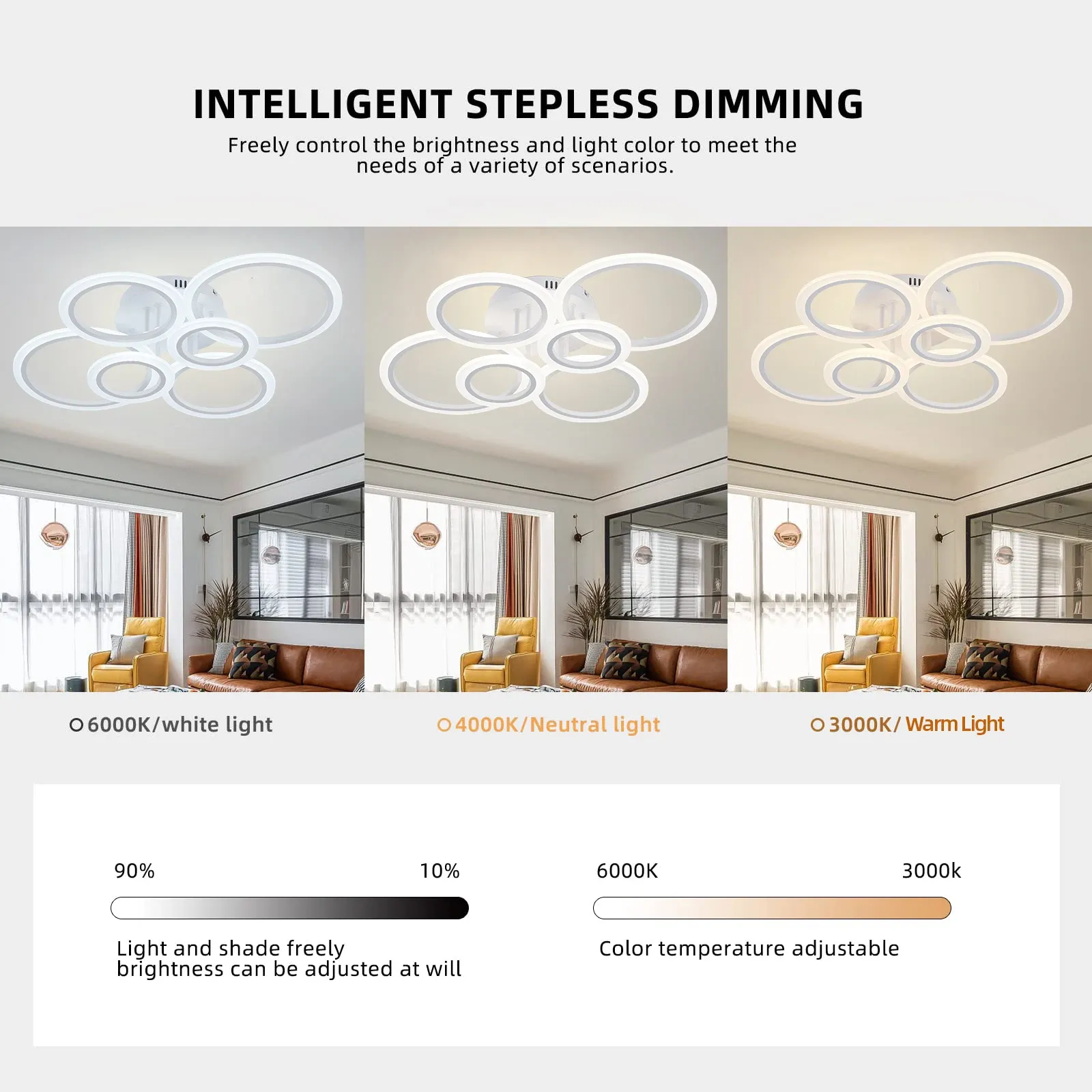 Modern LED Chandelier Ring Ceiling Light Fixture, 3-Color Dimmable Chandelier for Living Room, Bedroom, Dining Room, APP/Remote Control, 43W/75W thumbnail 3