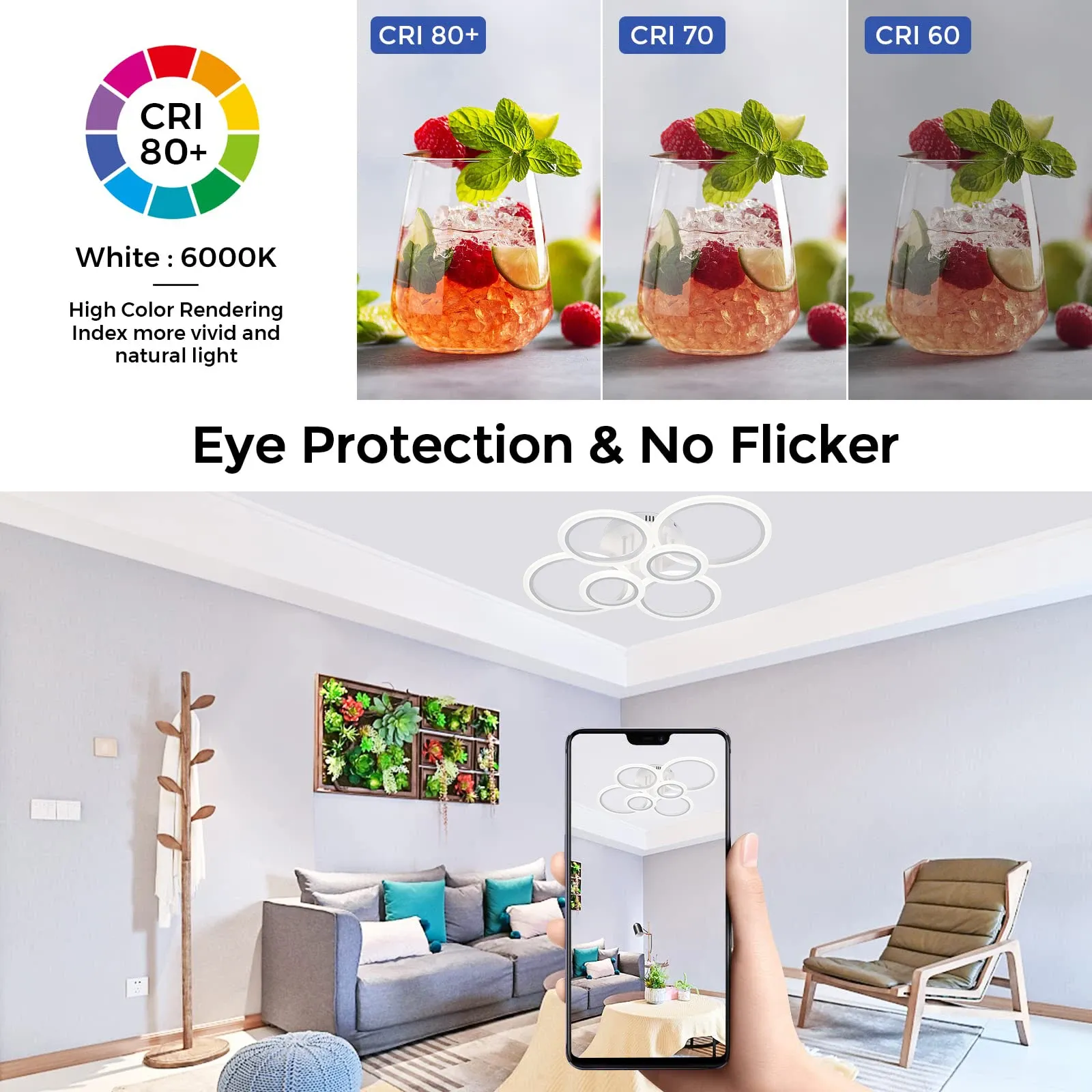 Modern LED Chandelier Ring Ceiling Light Fixture, 3-Color Dimmable Chandelier for Living Room, Bedroom, Dining Room, APP/Remote Control, 43W/75W thumbnail 5